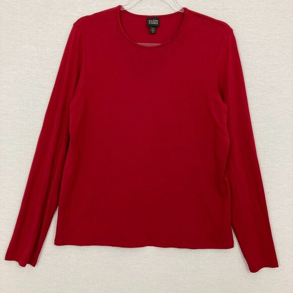 Eileen Fisher Red Round Neck Stretch Long Sleeve Comfy Pullover Top Medium - Picture 1 of 9
